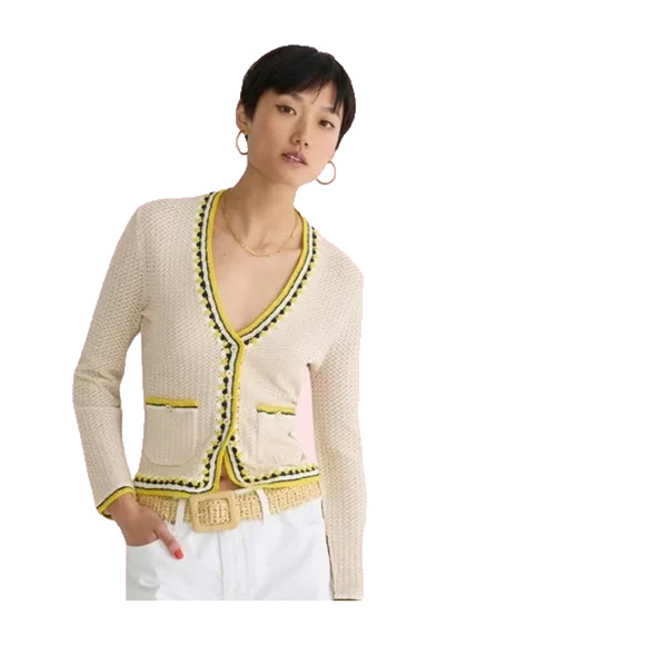 J.CREW Pointelle Crochet Supersculpt Yarn Cardigan Sweater M Preppy Old Money - Picture 1 of 10